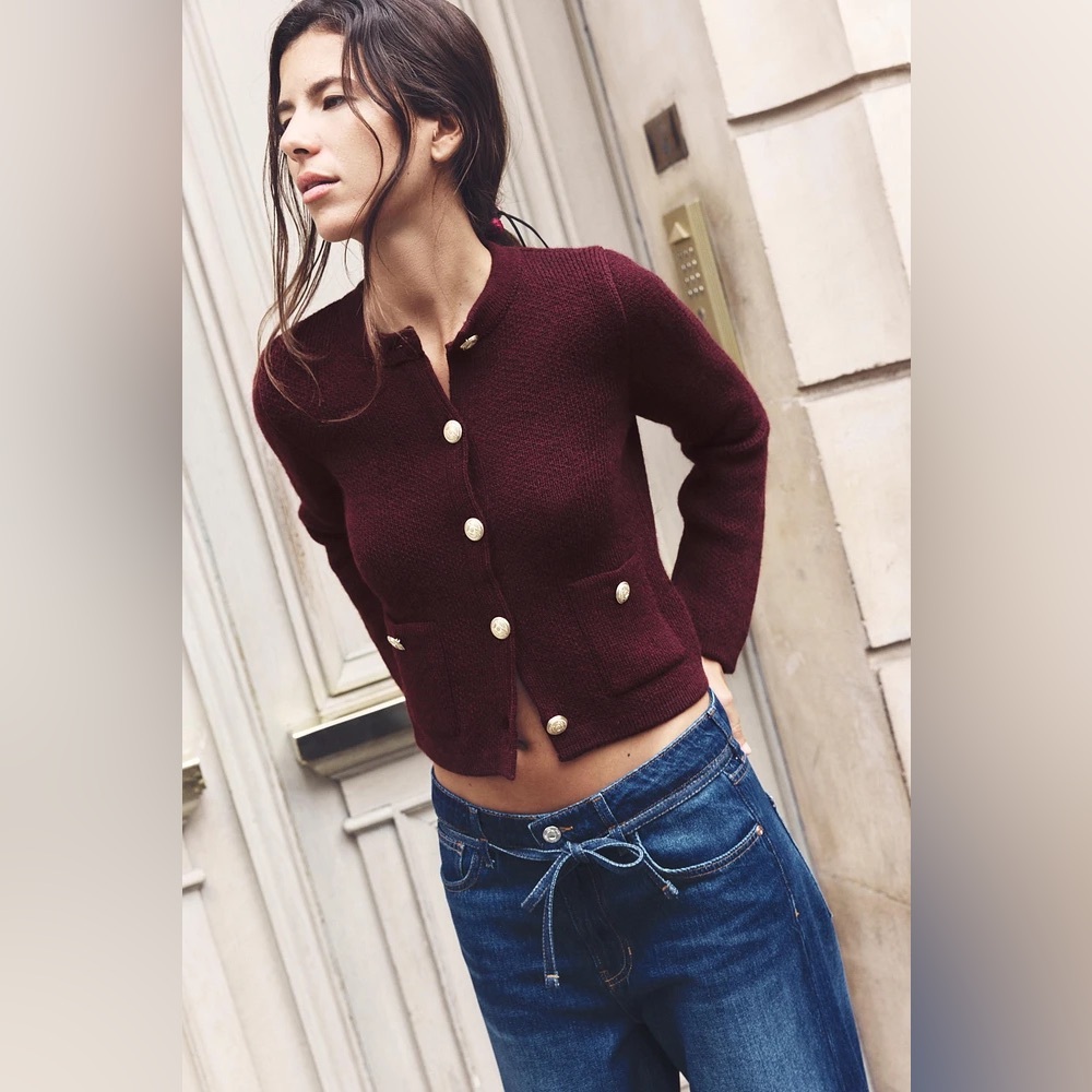Zara Burgundy Button-Up Cardigan